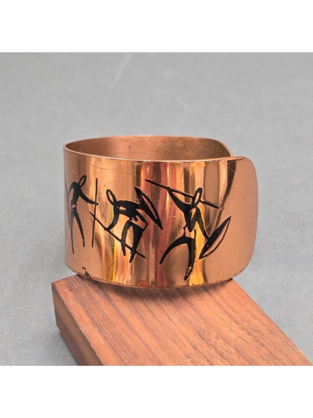 Vintage Copper Tribal Cuff Bracelet African Hunting Theme Enamel Wide Statement - Picture 2 of 9
